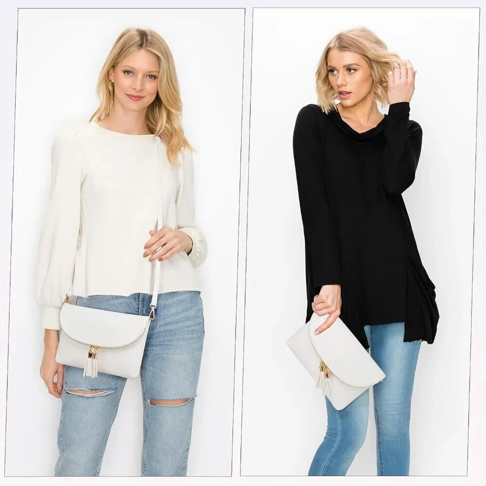 Women's Faux Leather Envelope Clutch Crossbody Bag with Multi Compartments